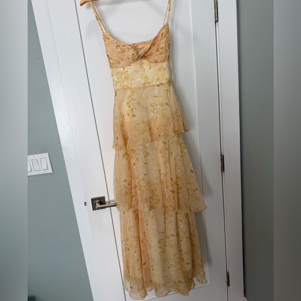 Hello Molly Pale Yellow Floral Tiered Maxi Dress